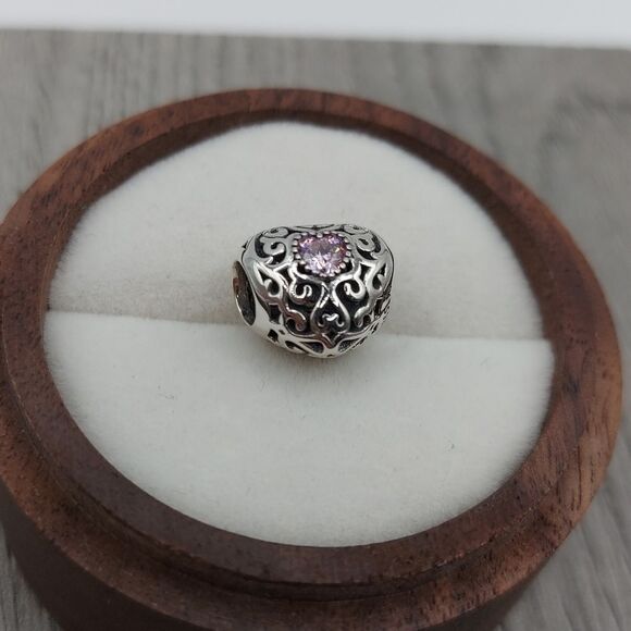 925 Sterling Silver Pink Heart Charm - Picture 7 of 8